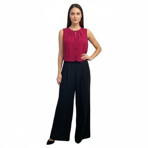 Linea‎ Moda Jumpsuit Size 4 Multicolor Sleeveless Pleated Neck Elegant Chic New